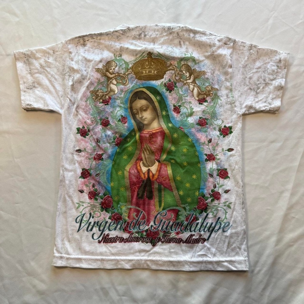 C&H Activewear Virgen de Guadalupe Mineral Wash Graphic T-Shirt Kids M